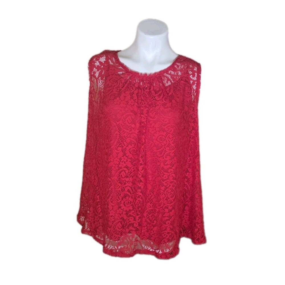 Olivia Sky Red Lace Sleeveless Shirt  Size 1X Womens